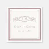 Elegant Roos botanische kam monogram bruiloft Servet (Voorkant)