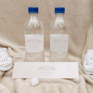 Elegant Roos botanische kam monogram bruiloft Waterfles Etiket