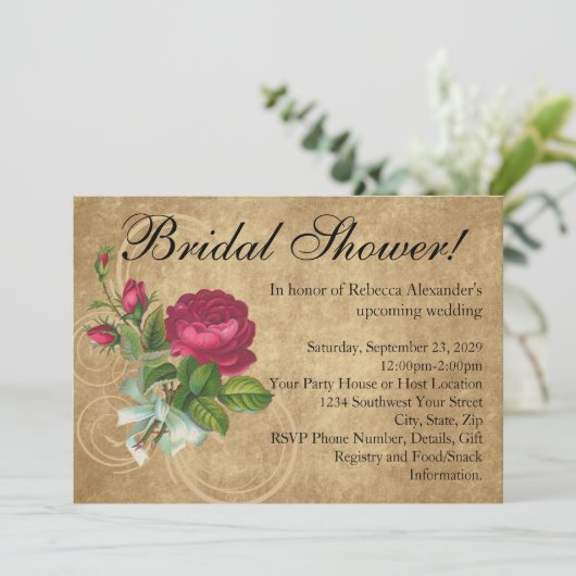 Elegant  Roos bruids doucheuitnodiging Kaart (Staand voorkant)