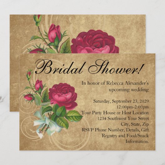 Elegant  Roos bruids doucheuitnodiging Kaart (Voorkant / Achterkant)