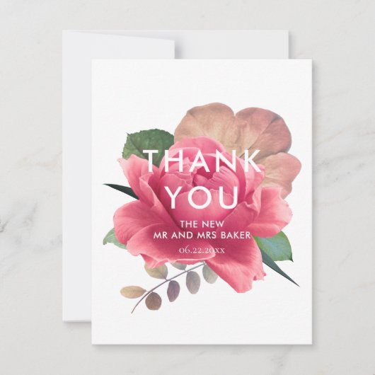 Elegant  roos bruiloft bedankkaart (Voorkant)