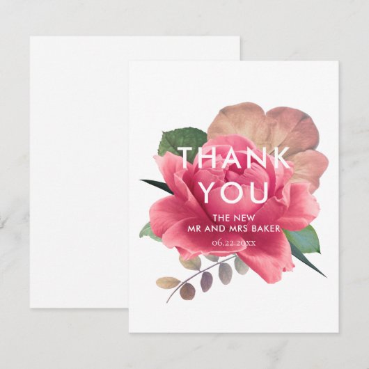 Elegant roos bruiloft bedankkaart (Voorkant / Achterkant)