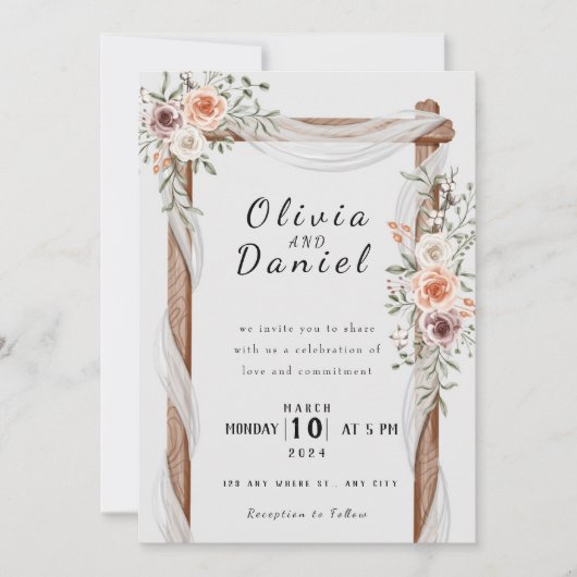 Elegant roos bruiloft kaart (Voorkant)