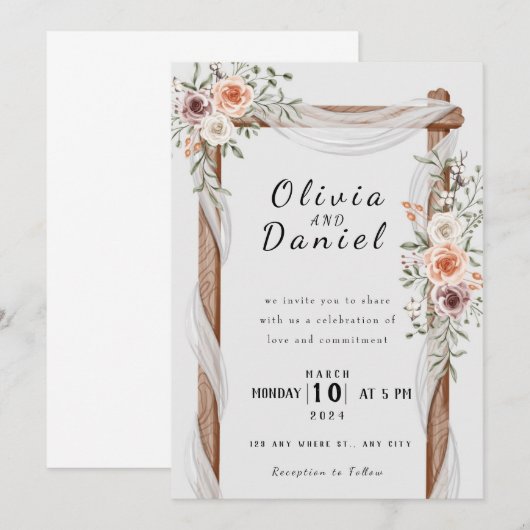 Elegant roos bruiloft kaart (Voorkant / Achterkant)