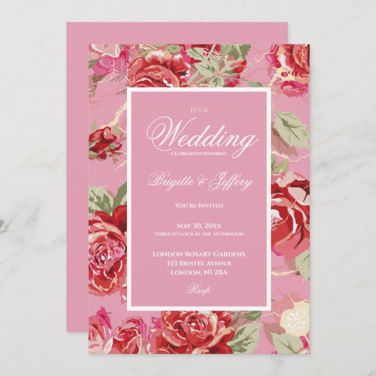 Elegant roos bruiloft kaart (Voorkant / Achterkant)