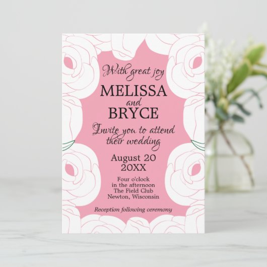 Elegant roos bruiloft kaart (Staand voorkant)