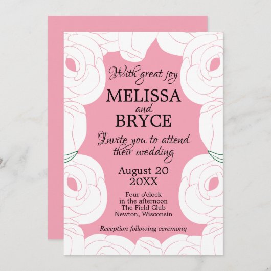 Elegant roos bruiloft kaart (Voorkant / Achterkant)