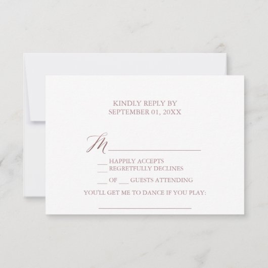 Elegant Roos Calligrafie Song Request RSVP Card Kaart (Achterkant)
