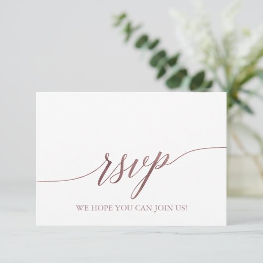 Elegant Roos Calligraphy Wedding Website RSVP Card Kaart (Staand voorkant)