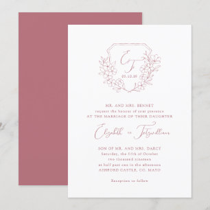 Elegant Roos Cherry Blossom Monogram Script Crest Kaart