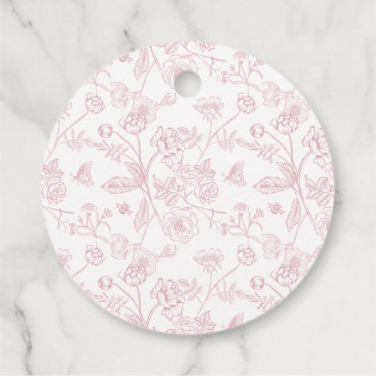 Elegant Roos Chinoiserie Crest Monogram Huwelijk Bedankjes Labels (Achterkant)