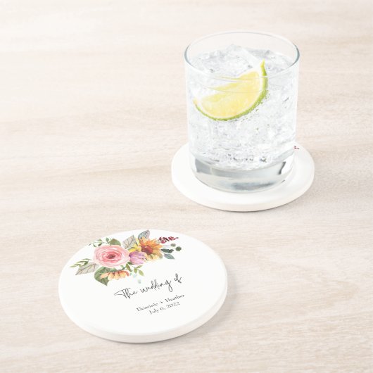 Elegant Roos chique bruiloft Zandsteen Onderzetter (Zijkant)