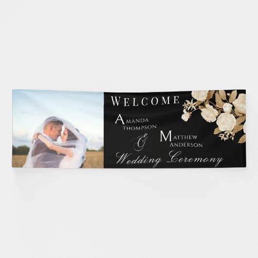 Elegant Roos chique zwarte foto banner (Horizontaal)