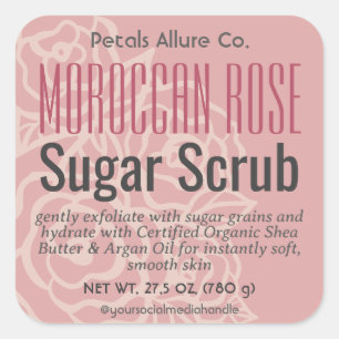 Elegant Roos Coral Pink Floral Sugar Scrub Label
