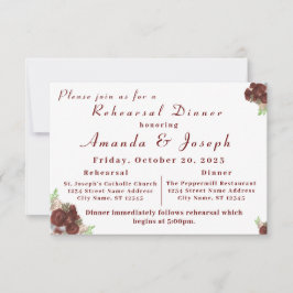 Elegant Roos Corsage Rehearsal Dinner Invitation Kaart