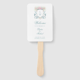 Elegant Roos Crest Monogram Trouwprogramma Handwaaier