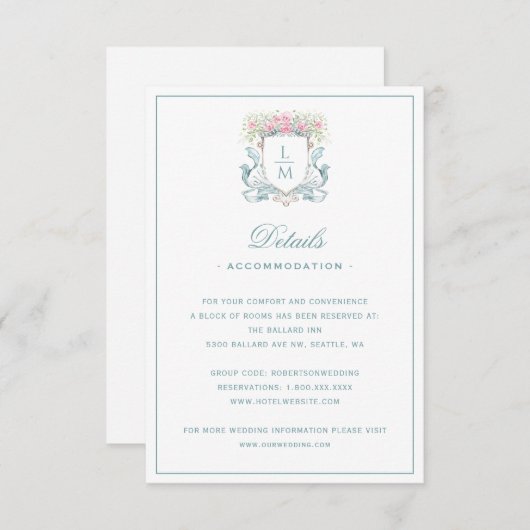 Elegant Roos Crest w / Bow Details Behuizing Kaart (Voorkant / Achterkant)