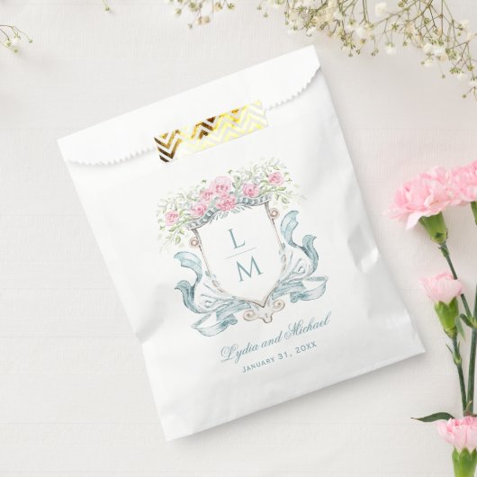 Elegant Roos Crest w / Bow | Monogram bruiloft Bedankzakje (Gezegeld)