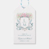 Elegant Roos Crest w / Bow | Monogram bruiloft Cadeaulabel (Voorkant)