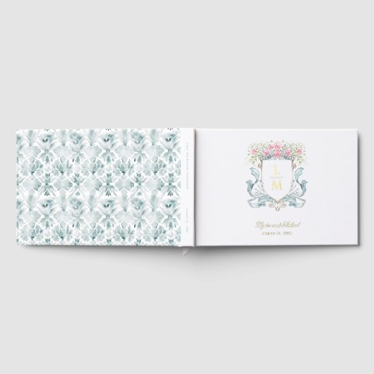 Elegant Roos Crest w / Bow | Monogram bruiloft Gastenboek (Volledig)