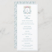 Elegant Roos Crest w / Bow | Monogram bruiloft Menu (Voorkant / Achterkant)