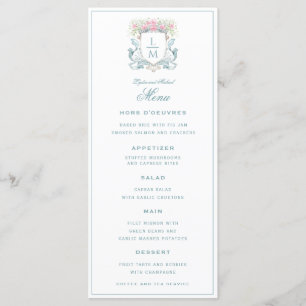 Elegant Roos Crest w / Bow   Monogram bruiloft Menu