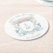 Elegant Roos Crest w / Bow | Monogram bruiloft Ronde Kartonnen Onderzetter (Gebogen)