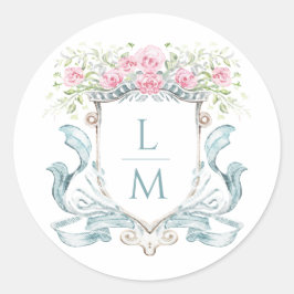 Elegant Roos Crest w / Bow | Monogram bruiloft Ronde Sticker