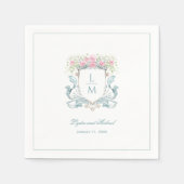 Elegant Roos Crest w / Bow | Monogram bruiloft Servet (Voorkant)