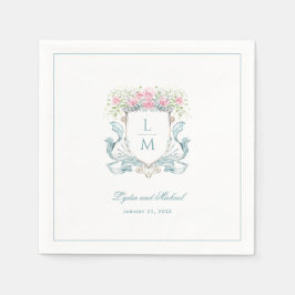 Elegant Roos Crest w / Bow | Monogram bruiloft Servet