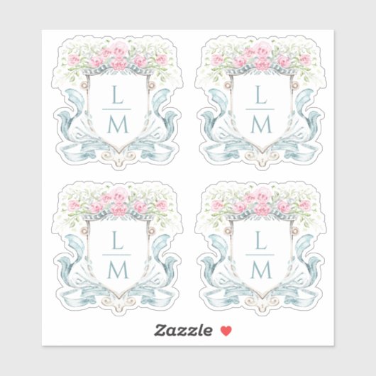 Elegant Roos Crest w / Bow | Monogram bruiloft Sticker (Vel)