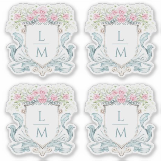 Elegant Roos Crest w / Bow | Monogram bruiloft Sticker (Voorkant)