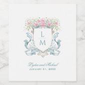 Elegant Roos Crest w / Bow | Monogram bruiloft Wijn Etiket (Enkel label)