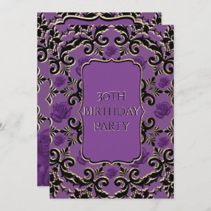 Elegant Roos & Damask Gothic 30th Birthday Kaart