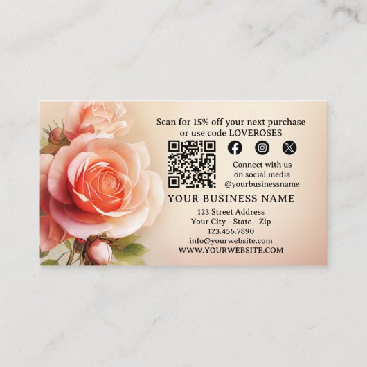 Elegant Roos dank u voor uw bestelling Visitekaartje (Achterkant)