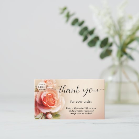 Elegant Roos dank u voor uw bestelling Visitekaartje (Staand voorkant)