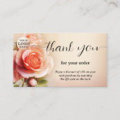 Elegant Roos dank u voor uw bestelling Visitekaartje (Voorkant)