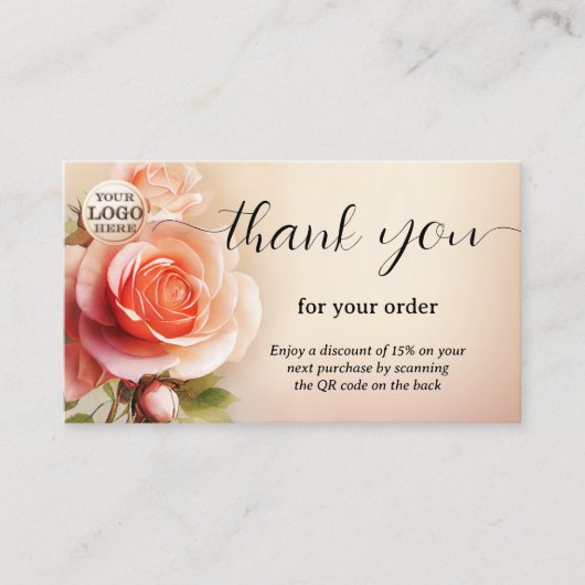 Elegant Roos dank u voor uw bestelling Visitekaartje (Voorkant)