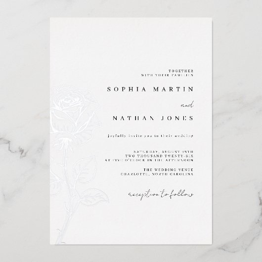 Elegant Roos Echte Zilveren Folie Wedding Uitnodiging (Voorkant)