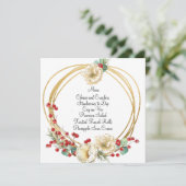 Elegant Roos en Berry Wreath Kerstmenu Kaart (Staand voorkant)