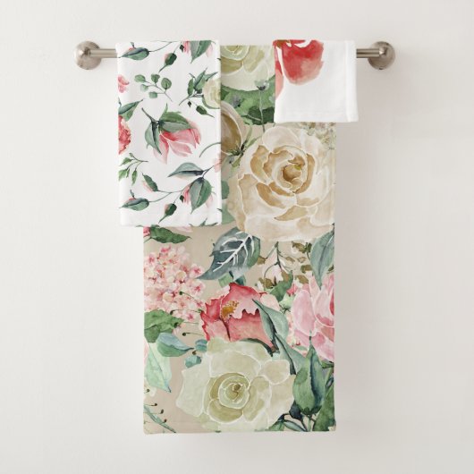 Elegant Roos en Cream Bloemen Waterverf Bad Handdoek (Insitu)