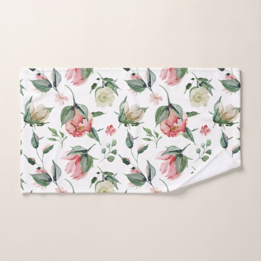 Elegant Roos en Cream Bloemen Waterverf Bad Handdoek (Handdoek)