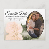 Elegant Roos en foto-bruiloft opslaan datum Aankondigingskaart (Voorkant)