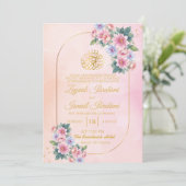 Elegant Roos en Goud Lijst Islamitische Moslim Wed Kaart (Staand voorkant)