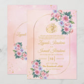 Elegant Roos en Goud Lijst Islamitische Moslim Wed Kaart (Voorkant / Achterkant)