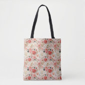 Elegant roos en hartpatroon op wit tote bag (Voorkant)