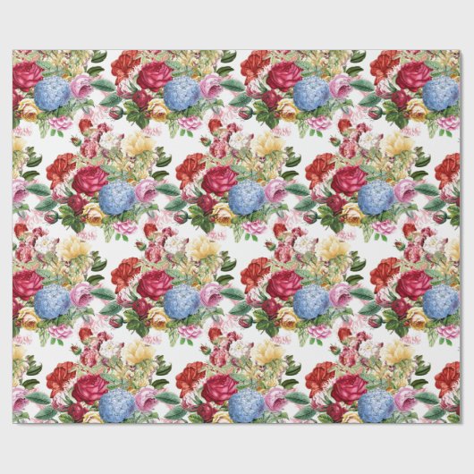 Elegant Roos en Hydrangeas Floral Craft of Gift Cadeaupapier (Vlak)