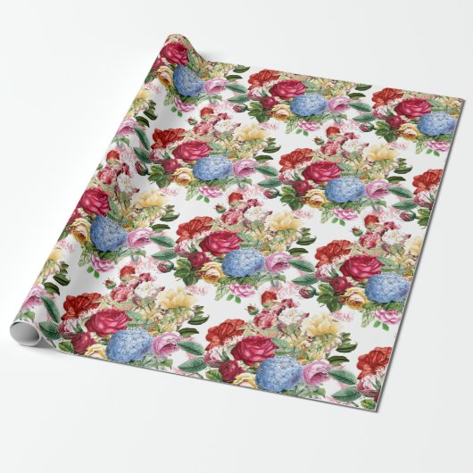 Elegant Roos en Hydrangeas Floral Craft of Gift Cadeaupapier (Uitgerold)