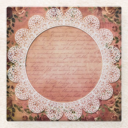 Elegant  Roos en kantglas Onderzetter Glazen Onderzetter (Voorkant)