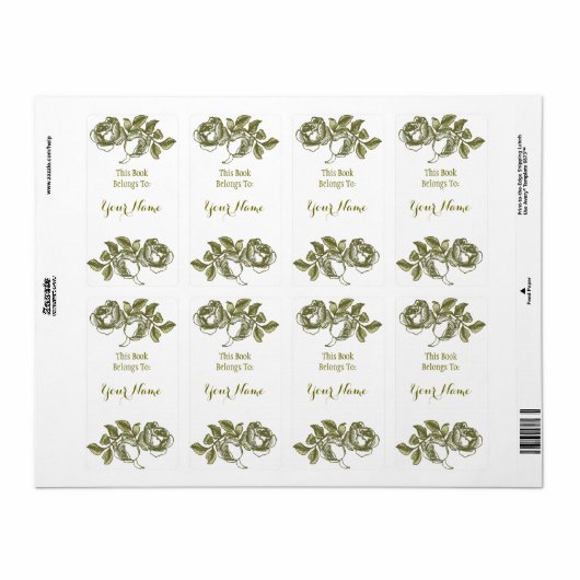 Elegant Roos Etching White Golden Bookpate Label (Full Sheet)